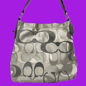 COACH Handbag Gray Signature Canvas 17476 Accent Buckles *EUC* ENTICING!!